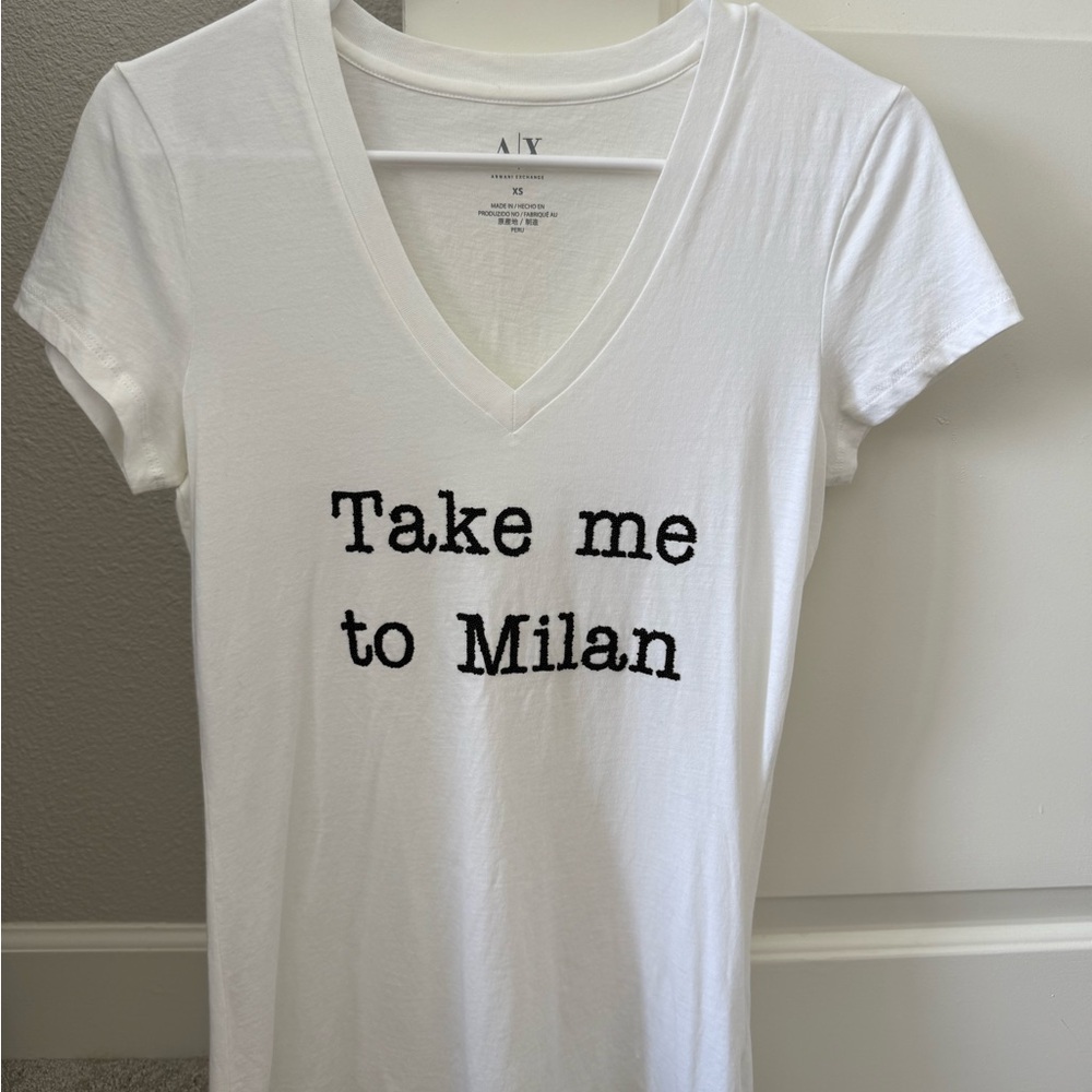 Armani Exchange White Fitted V-Neck Short Sleeve Tee